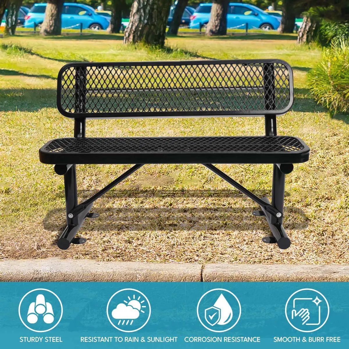 Outdoor Steel Bench With Backrest by Unique Piece Furniture