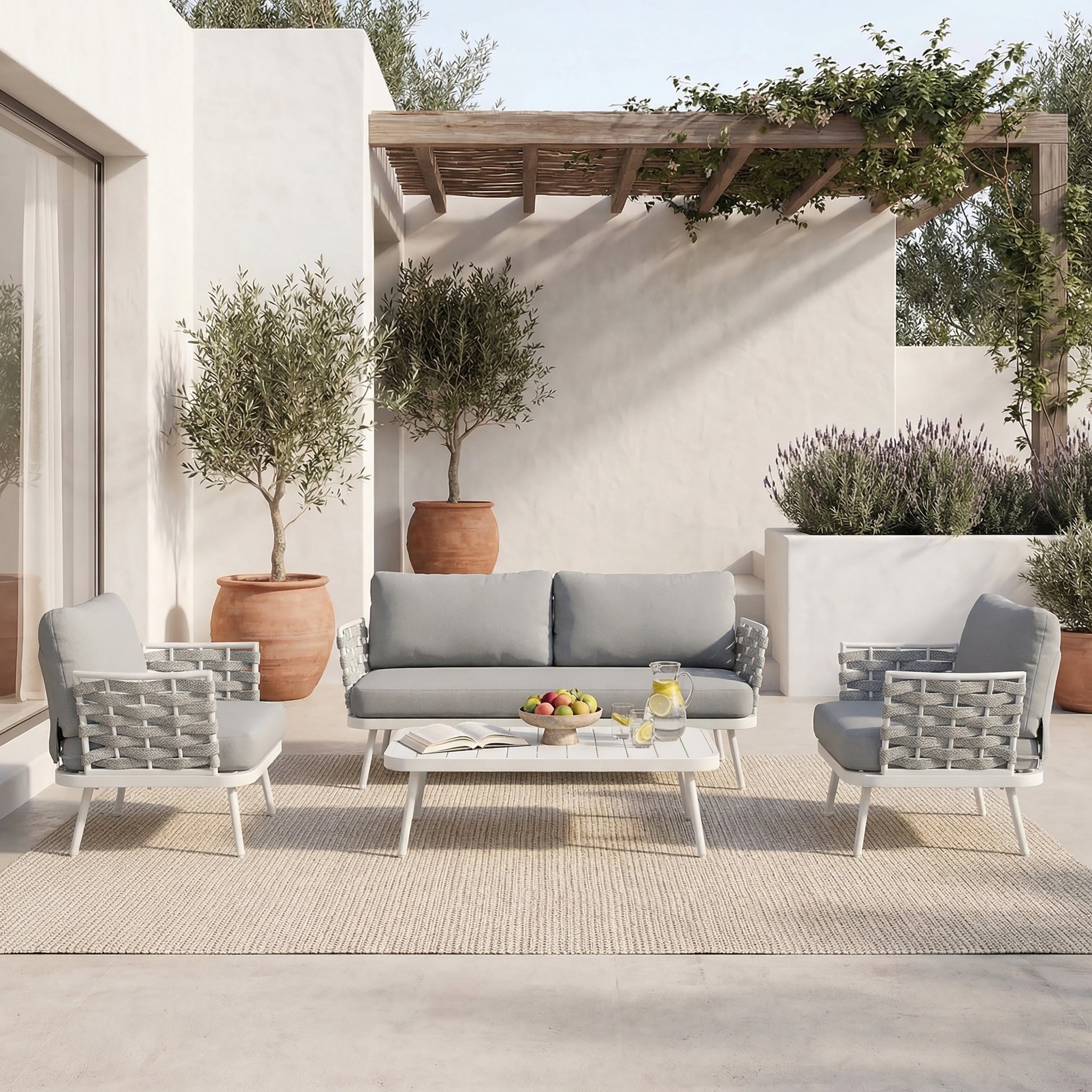 Mariano Steel 4-Pieces Conversation Set, Off White & Grey by HouseOfZazla