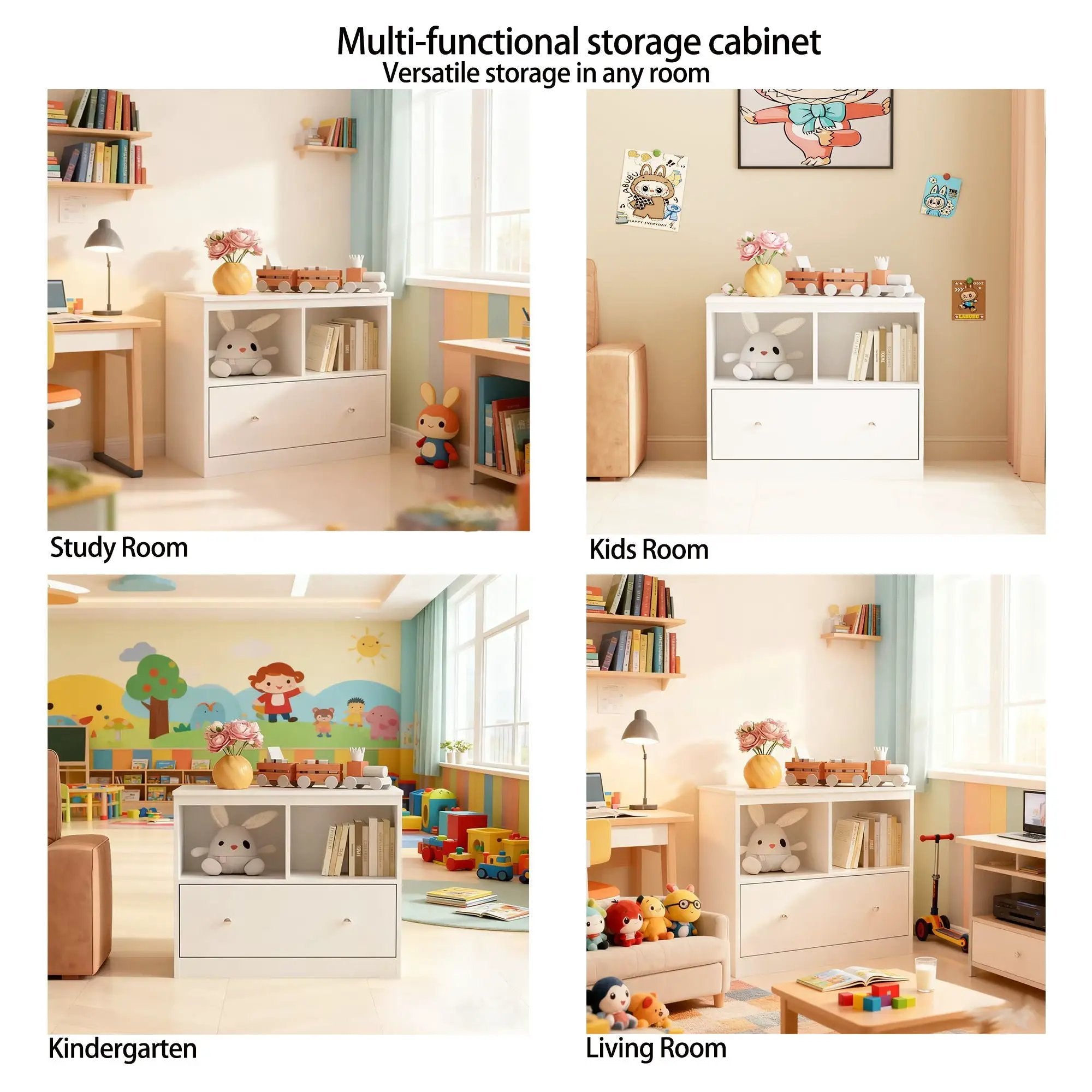 Toy Storage Organizer With Large Drawer And Low Bookshelf For Nursery & Playroom - White by HouseOfZazla