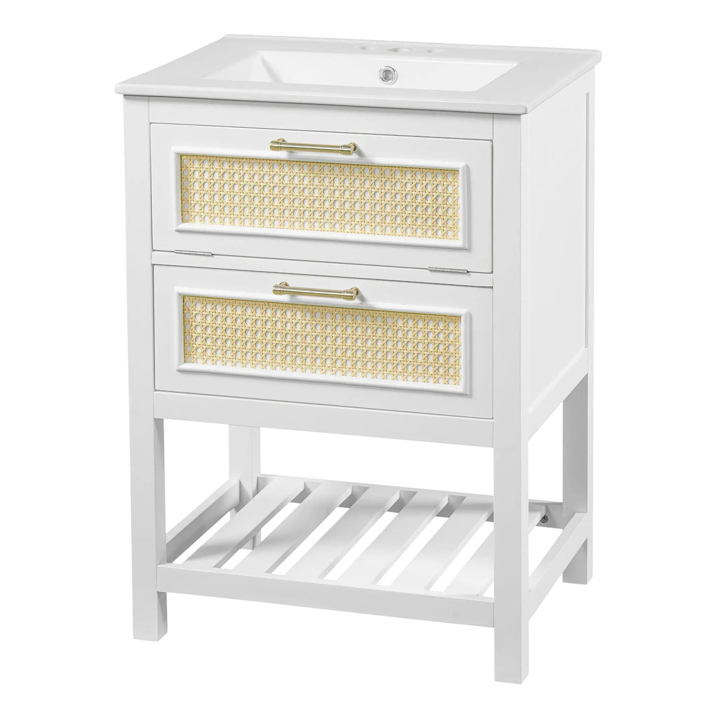 Modern Bathroom Vanity With Integrated Sink, Cabinet With 1 Deep Drawer And 1 Tip-Out Drawer by HouseOfZazla