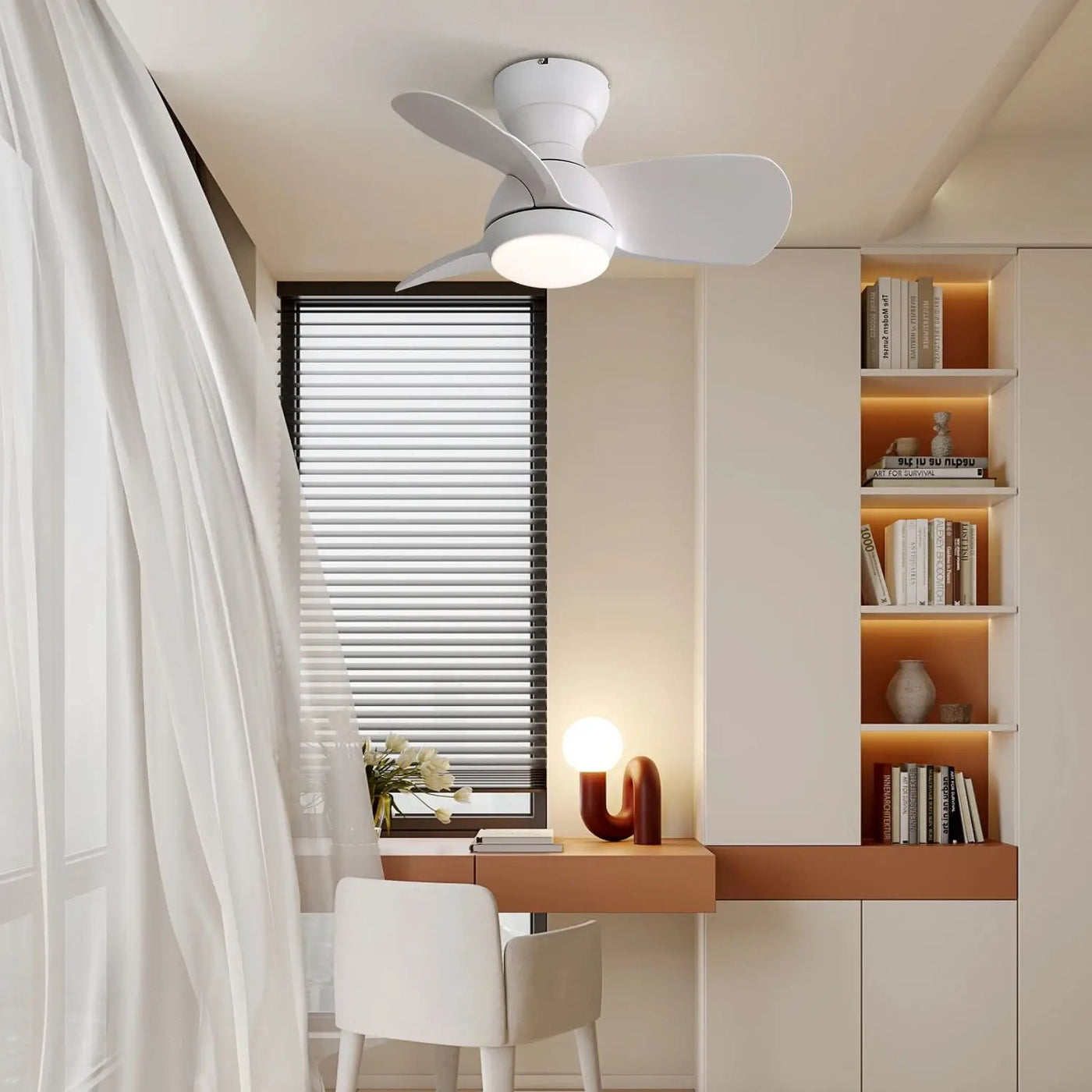 23" Bedroom Ceiling Fan With 3 Color Dimmable 3 ABS Blades Remote Control Dc Motor With 18W Led Light by Unique Piece Furniture