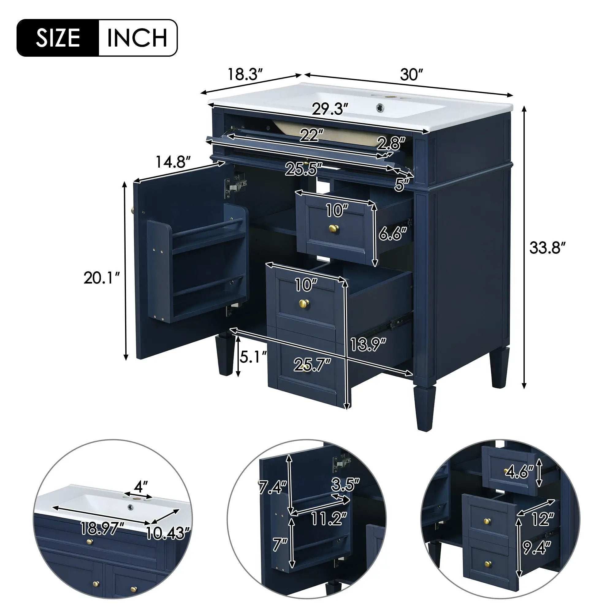 Bathroom Vanity With Top Sink, 2 Drawers & Tip Out Drawer by Unique Piece Furniture