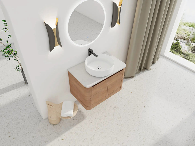 30" Wall-Mounted Bathroom Vanity With Ceramic Art Sink & 2 Soft-Close Doors by HouseOfZazla