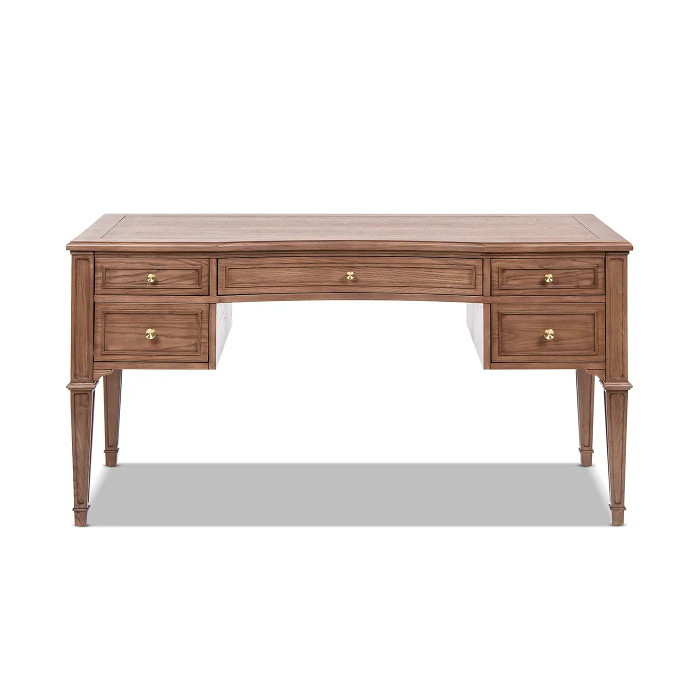 Dauphin Gold Accent 5-Drawer Wood Executive Desk Brown Ash Wood & Veneer by HouseOfZazla