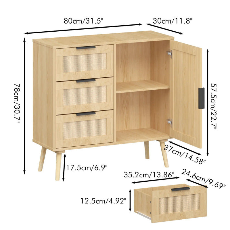 Dresser With Drawers And Adjustable Shelf - Antique Natural / Rattan by HouseOfZazla