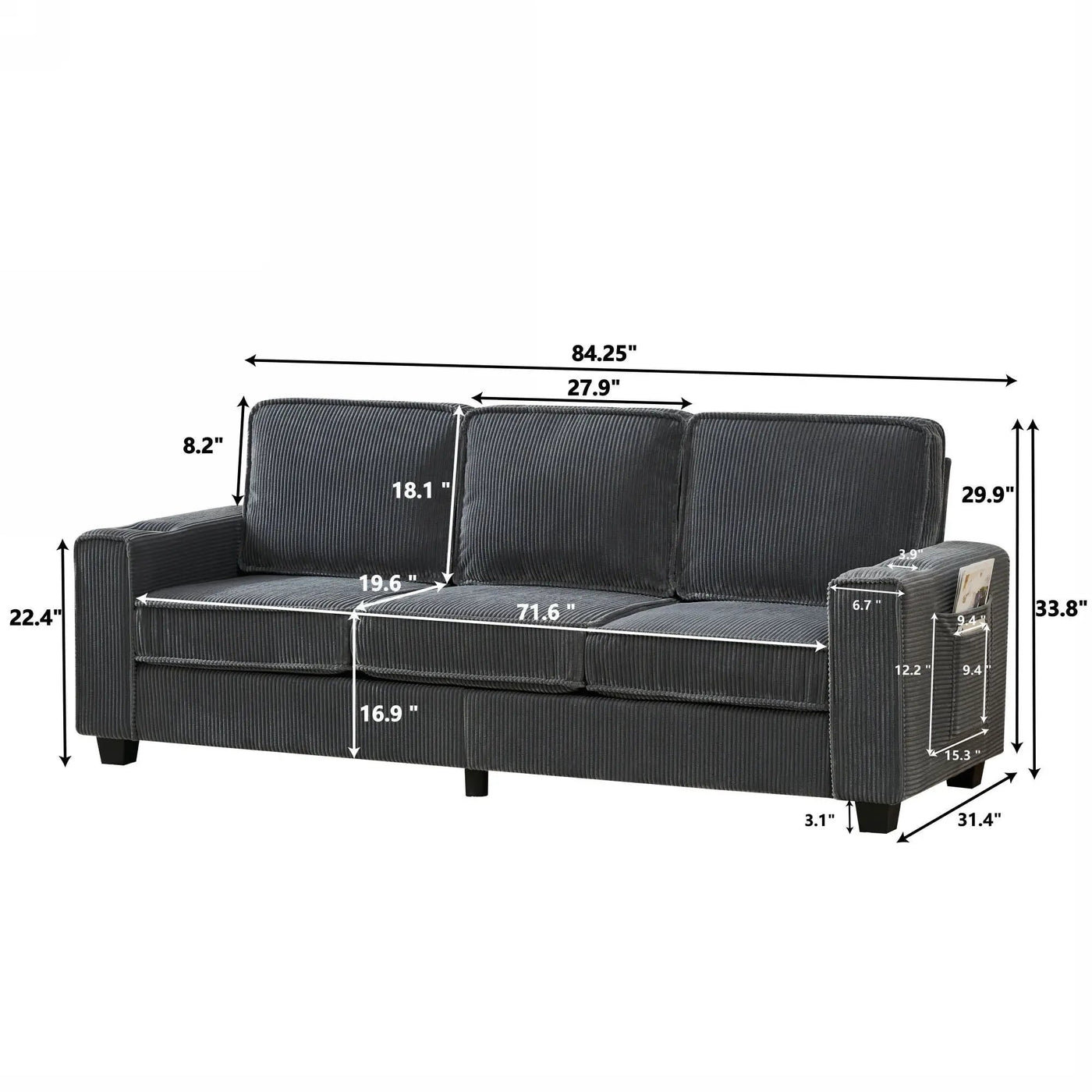 3 Seater Compact Sofa For Living Room by Unique Piece Furniture