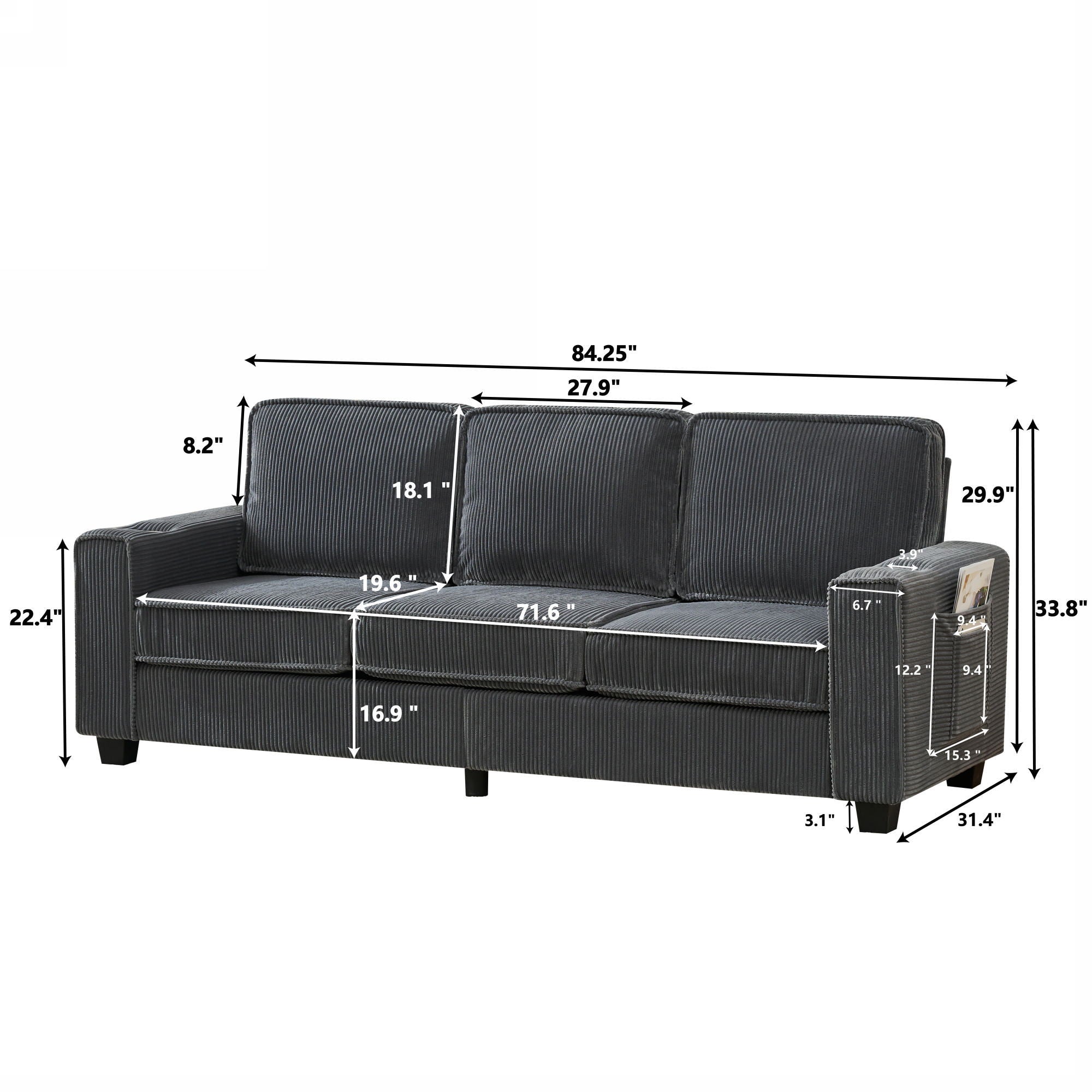 3 Seater Compact Sofa For Living Room by HouseOfZazla