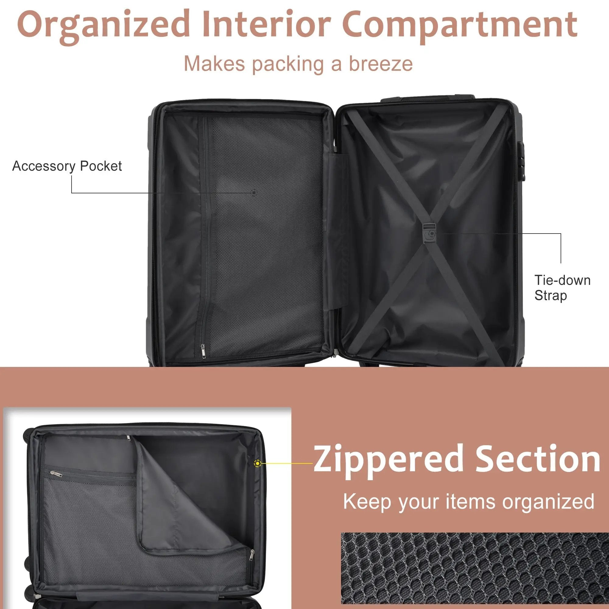 Lightweight Durable ABS Hardshell Luggage - 24-inch by HouseOfZazla