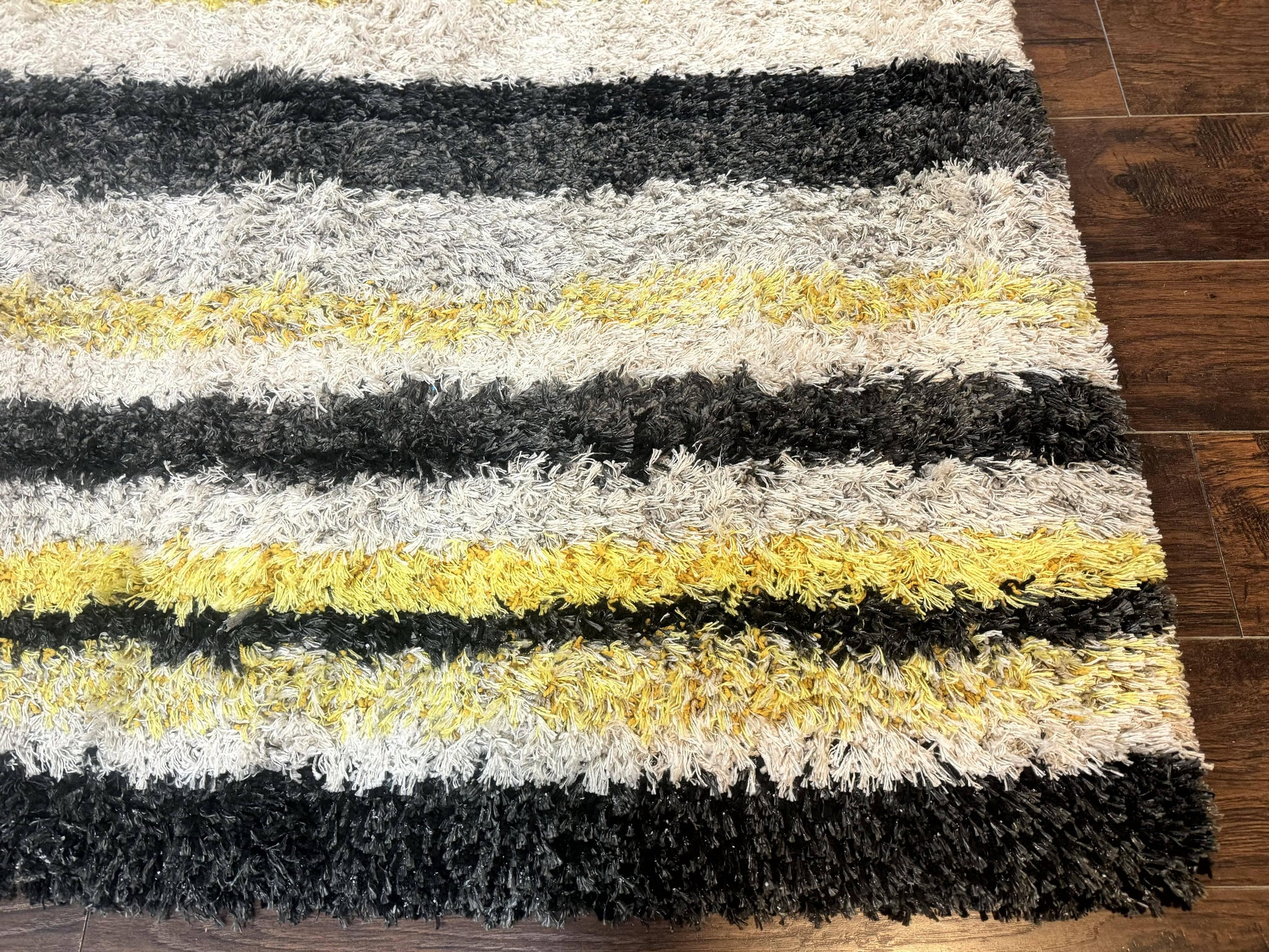 Shag Rug 5x8, Yellow Ivory Charcoal, Contemporary by Jewel Rugs