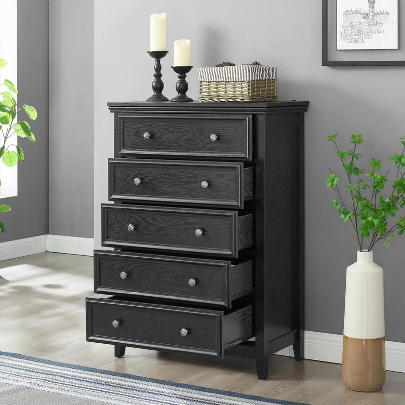 Modern 5-Drawer Black Dresser for Living Room Storage by HouseOfZazla