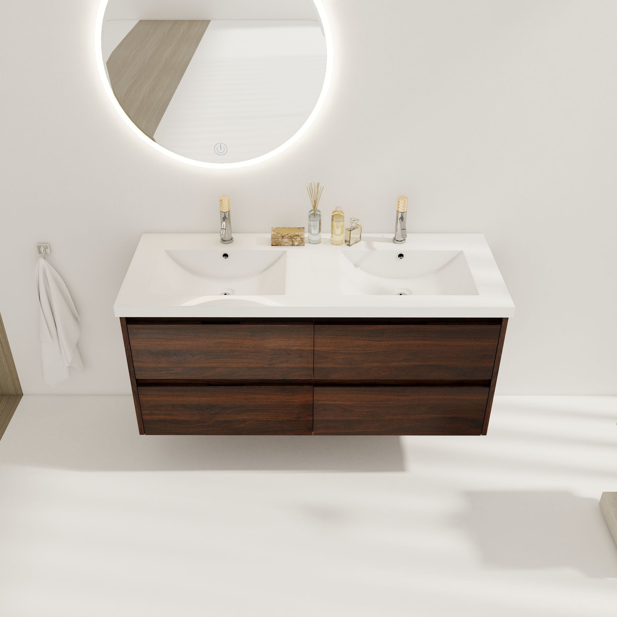 Modern Floating Bathroom Vanity With Dual Resin Sink, Soft Close Drawers by HouseOfZazla