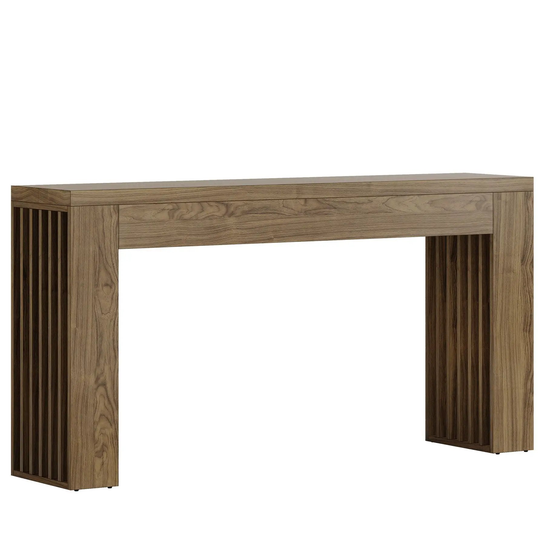 Console Table With Vertical Slat Legs For Entryway - Rustic Brown by HouseOfZazla