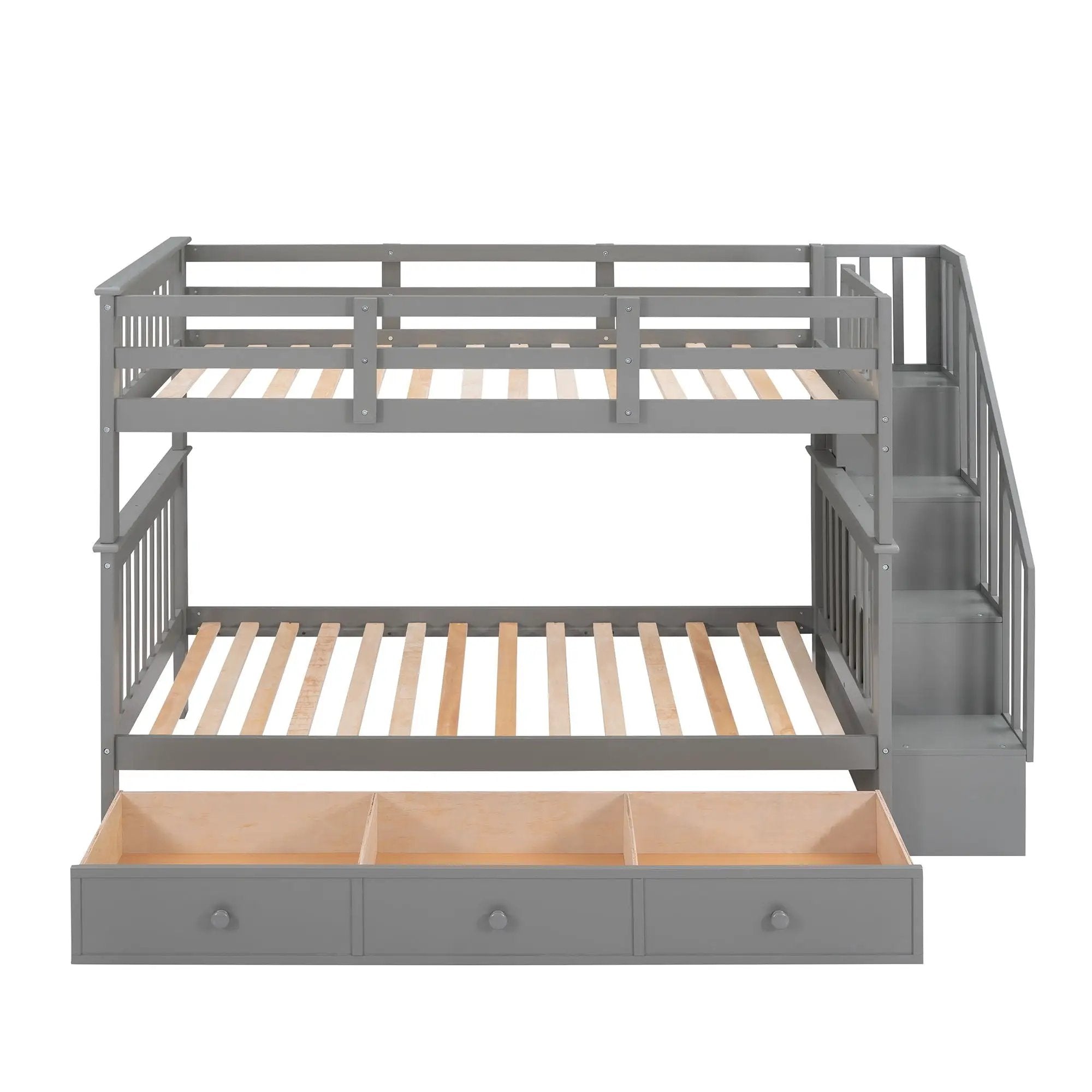Stairway Bunk Bed With Storage And Guard Rail For Bedroom by HouseOfZazla