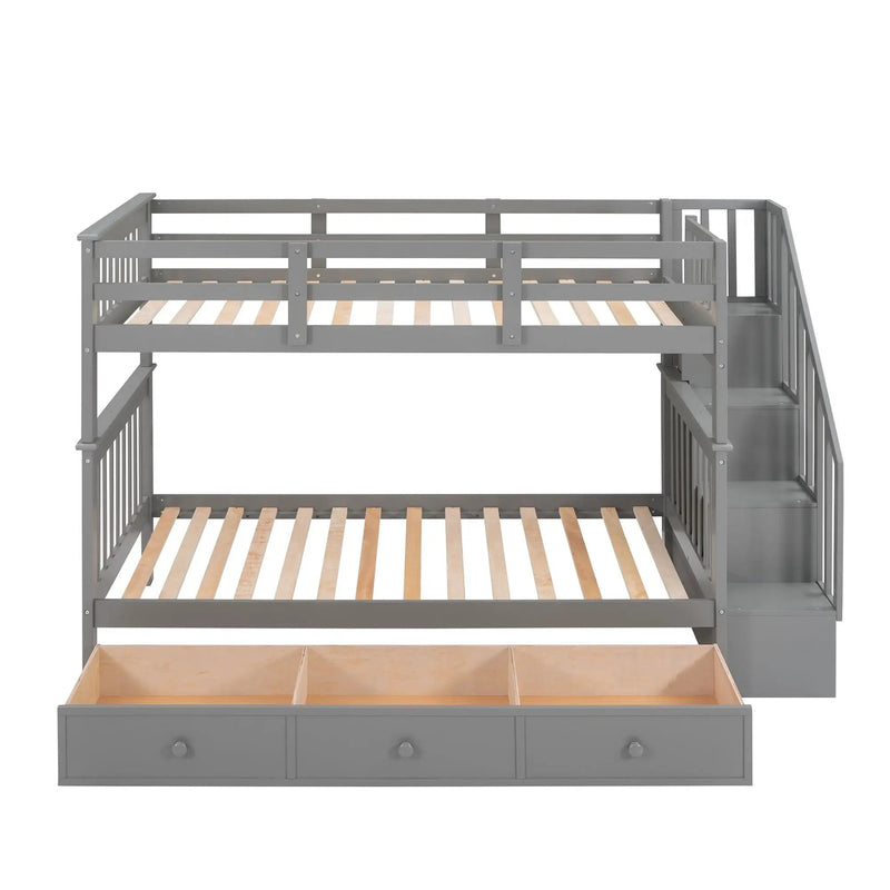 Stairway Bunk Bed With Storage And Guard Rail For Bedroom by HouseOfZazla