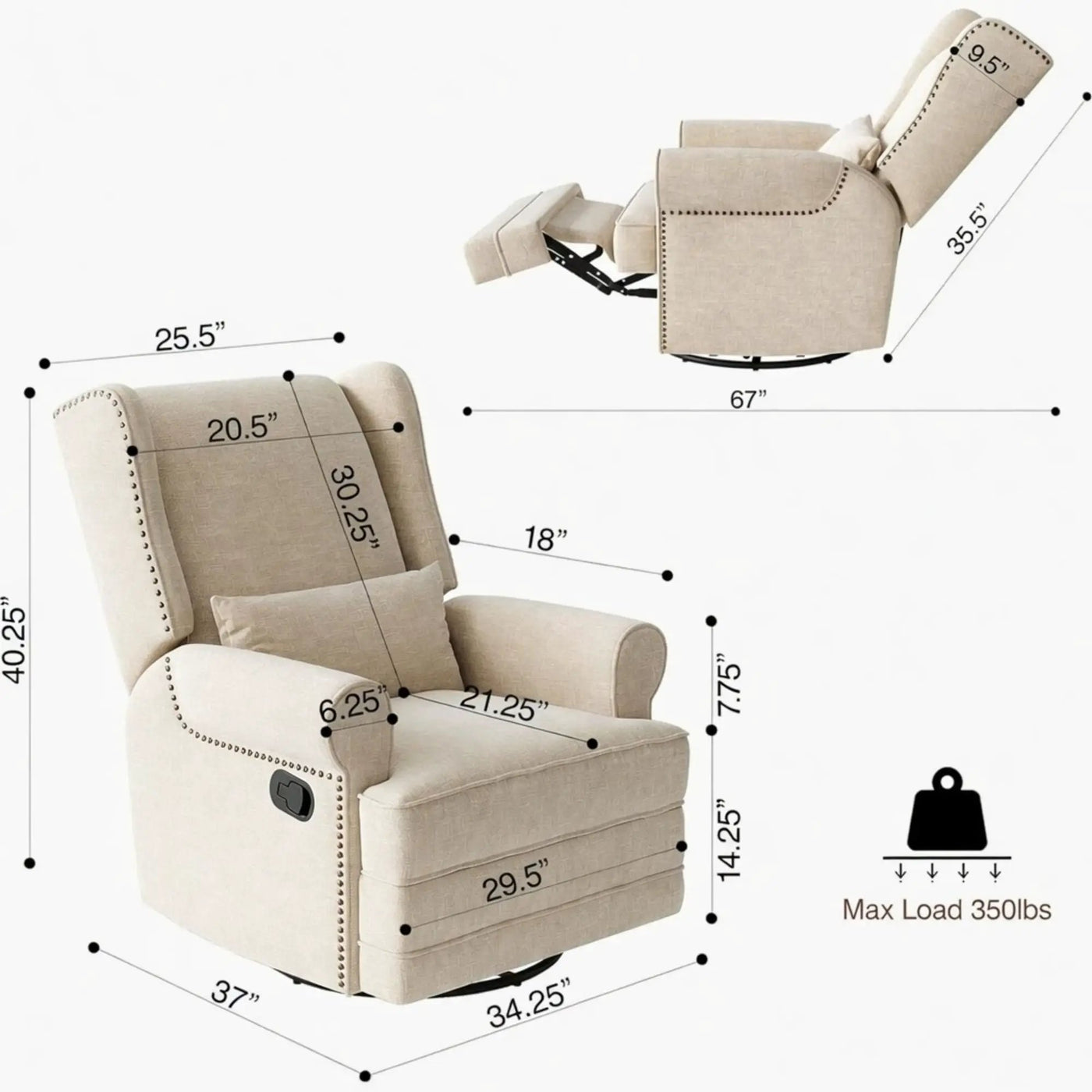 Extra Wide Swivel Recliner Glider Chair With Footrest by HouseOfZazla