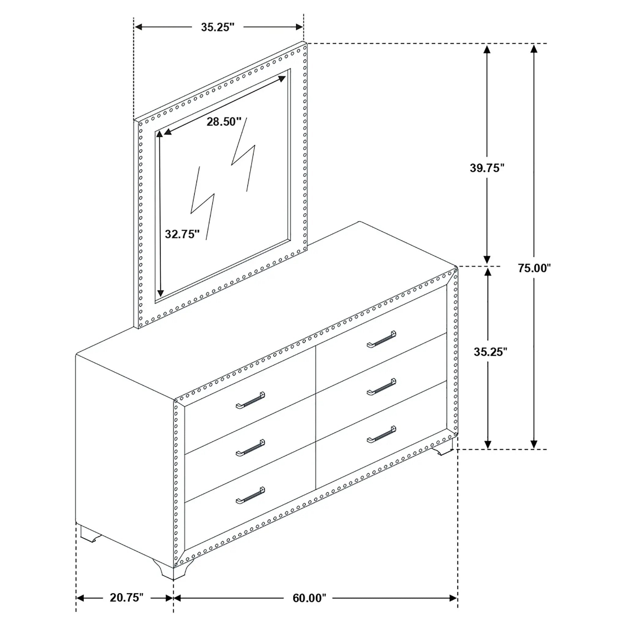 Melody 6-drawer Upholstered Dresser with Mirror Grey by Unique Piece Furniture