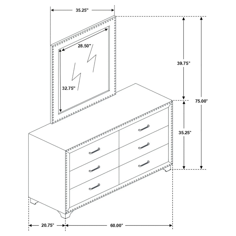 Melody 6-drawer Upholstered Dresser with Mirror Grey by Unique Piece Furniture