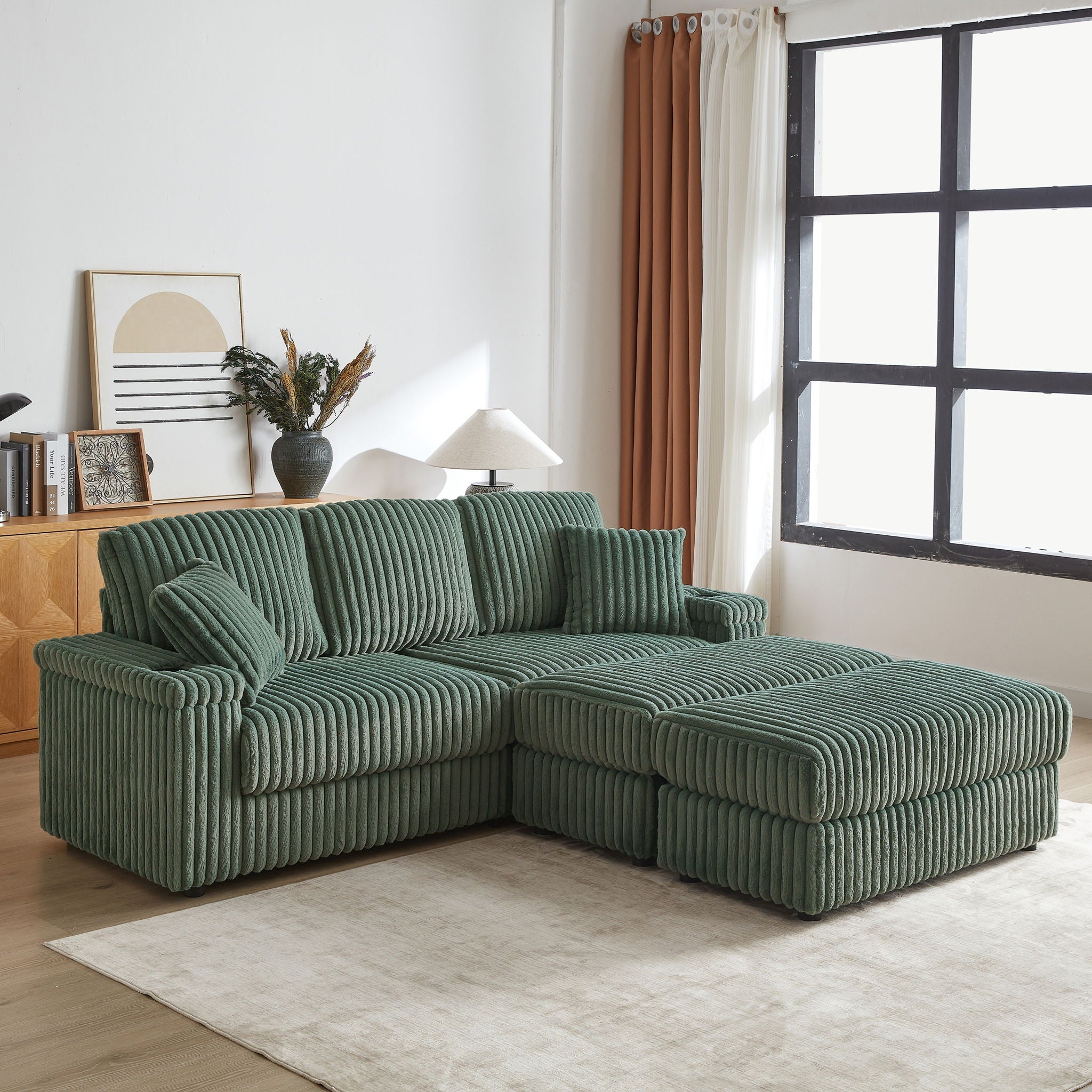 3 Seater Sofa With 2 Ottomans For Living Room by HouseOfZazla