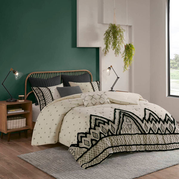 3 Piece Cotton and Flax Linen Blend Comforter Set Natural King/Cal King