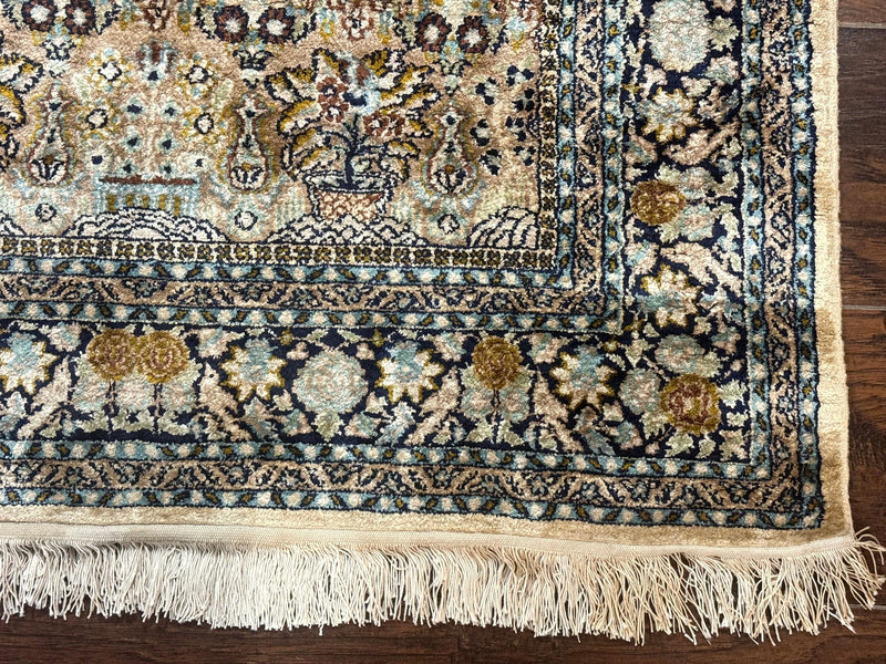 Silk Indian Kashmiri Rug 3x4, Very Fine 400 KPSI, Silk Prayer Rug, Handmade by Jewel Rugs