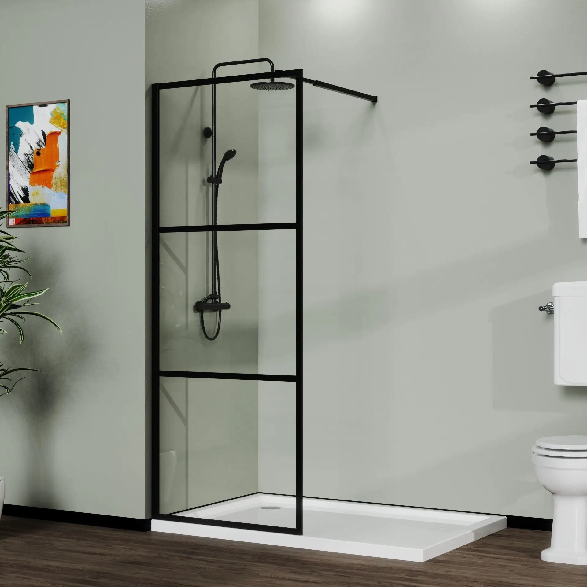 Shower Screen Door Walk In Wet Room, 3 Panel Style - Black by HouseOfZazla