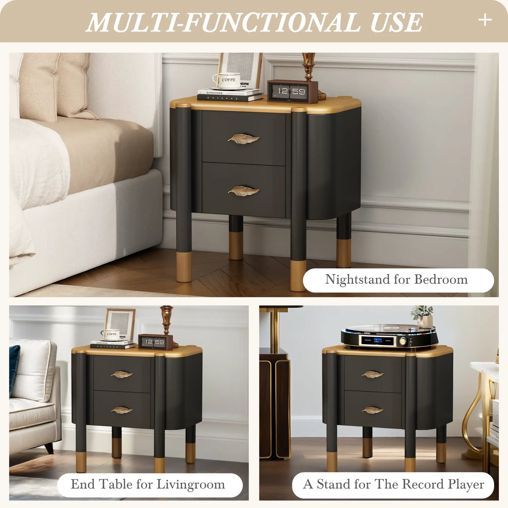 Contemporary 2 Drawers Nightstand with Curved Profile Design by HouseOfZazla