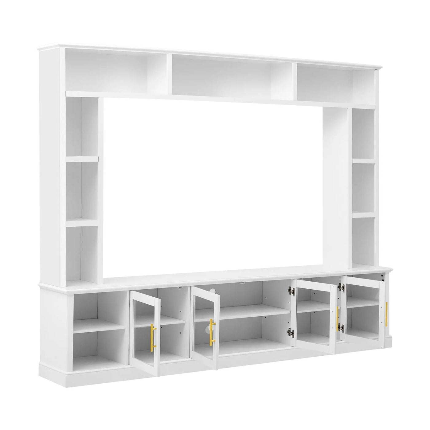 All-In-One Entertainment Center With Bookshelves & Tempered Glass Doors, TV Console Unit For Living Room by Unique Piece Furniture
