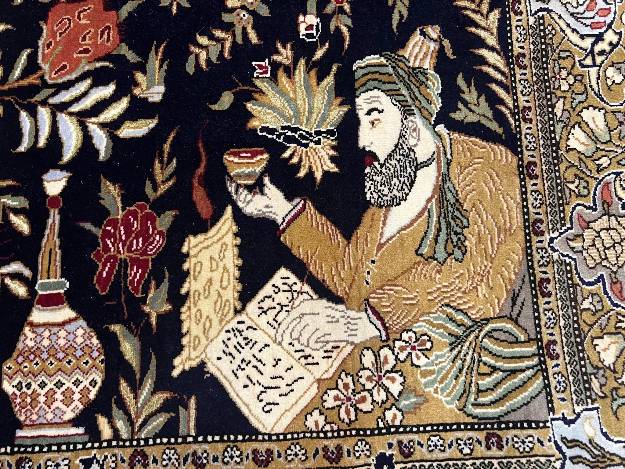 Persian Qum Pictorial Rug 4.8 x 6.5 - Layla & Majnun, Birds by Jewel Rugs