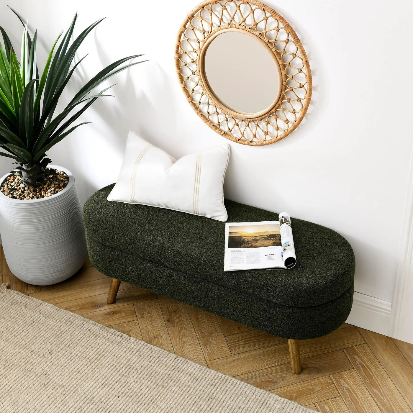 Ottoman Oval Storage Bench With Rubber Wood Legs by HouseOfZazla