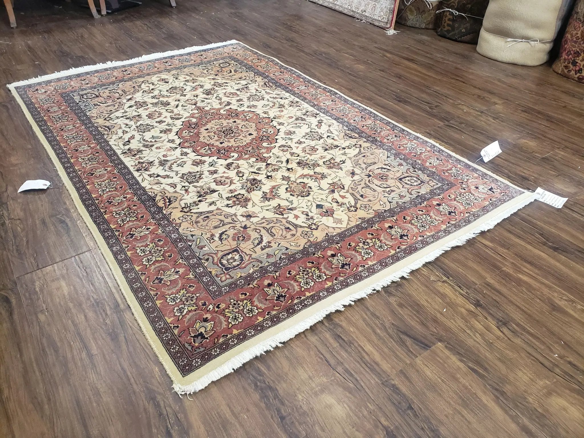 4x6 Handmade Top Quality Pakistani Floral Wool Rug Veg Dyes Carpet Beige Salmon by Jewel Rugs