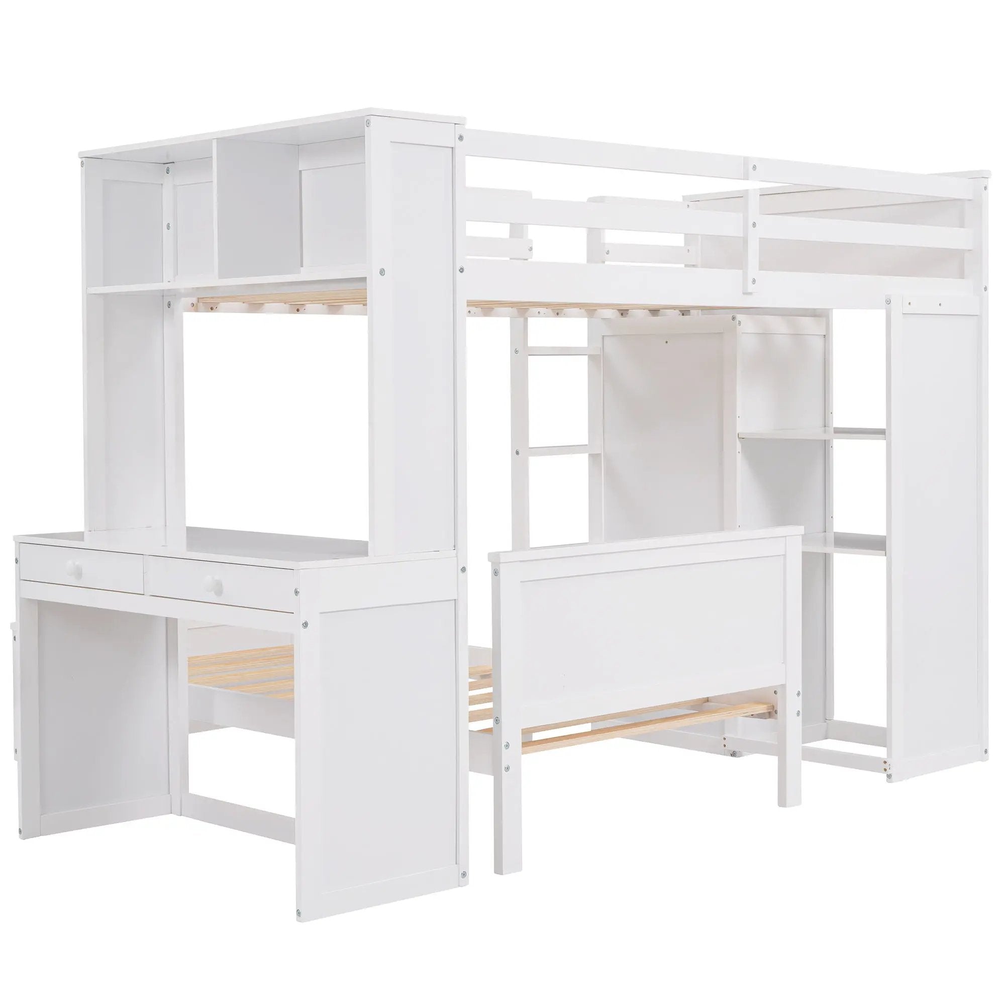 Loft Bed With A Stand Alone Bed, Shelves, Desk, And Wardrobe by HouseOfZazla