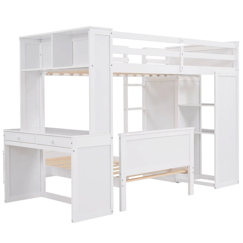 Loft Bed With A Stand Alone Bed, Shelves, Desk, And Wardrobe by HouseOfZazla