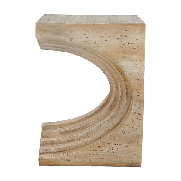 16.3x12.2x22.6 Modern Sculptural Arched Side Table with Faux Travertine Finish