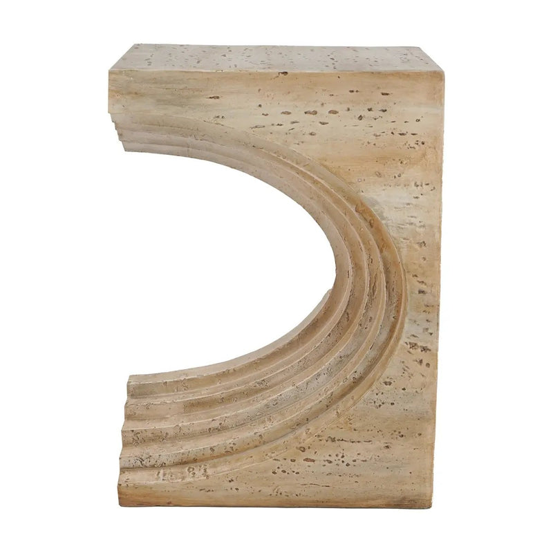 16.3x12.2x22.6 Modern Sculptural Arched Side Table with Faux Travertine Finish by HouseOfZazla