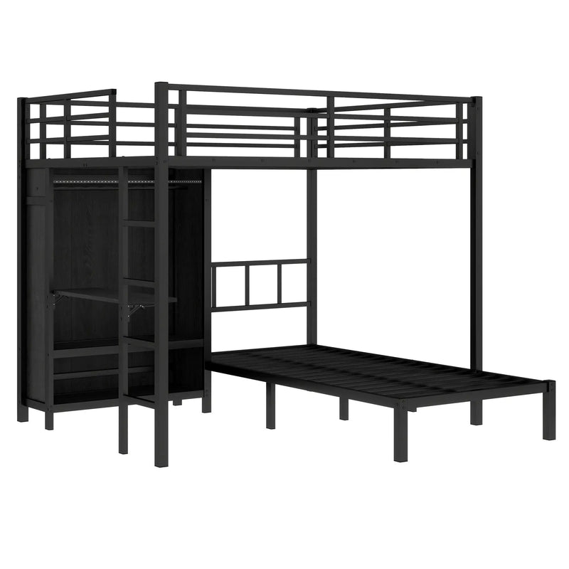 Full XL Over Twin Metal Bunk Bed with Folding Desk and Closet by HouseOfZazla