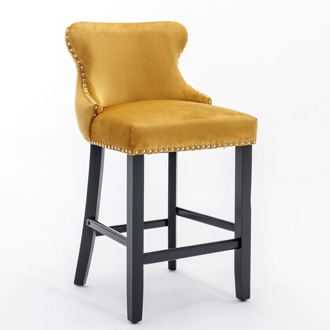 Contemporary Upholstered Wing-Back Barstools With Button Tufted Decoration And Wooden Legs, And Nailhead Trim, Leisure Style Bar Chairs, Bar Stools (Set of 2) by HouseOfZazla