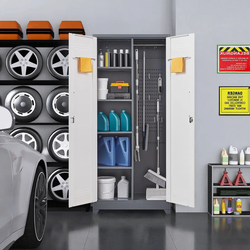Lockers With Locking Doors, Adjustable Shelves, High Broom Tool Storage Cabinet by HouseOfZazla