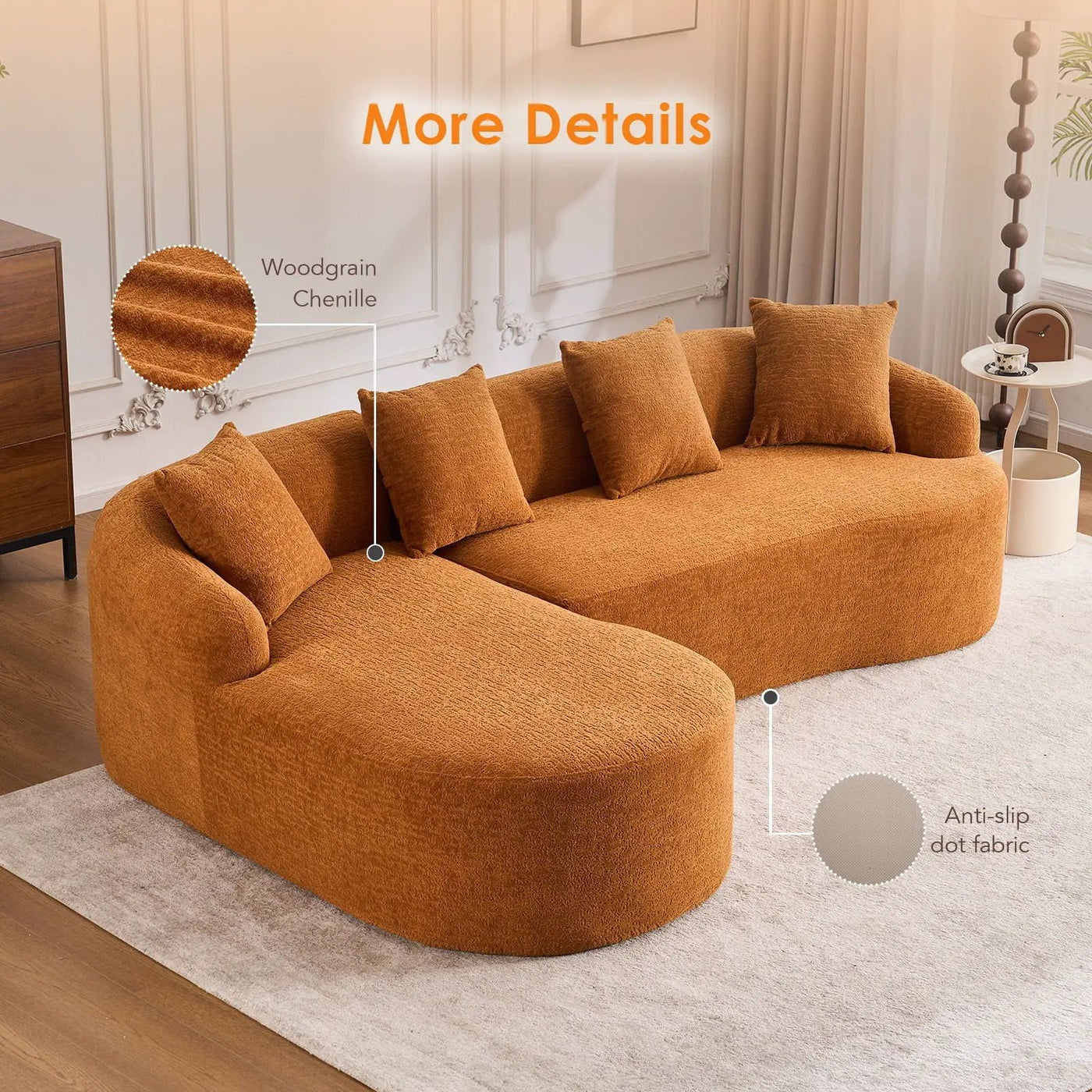 Combined Sofa With 4 Pillows by Unique Piece Furniture