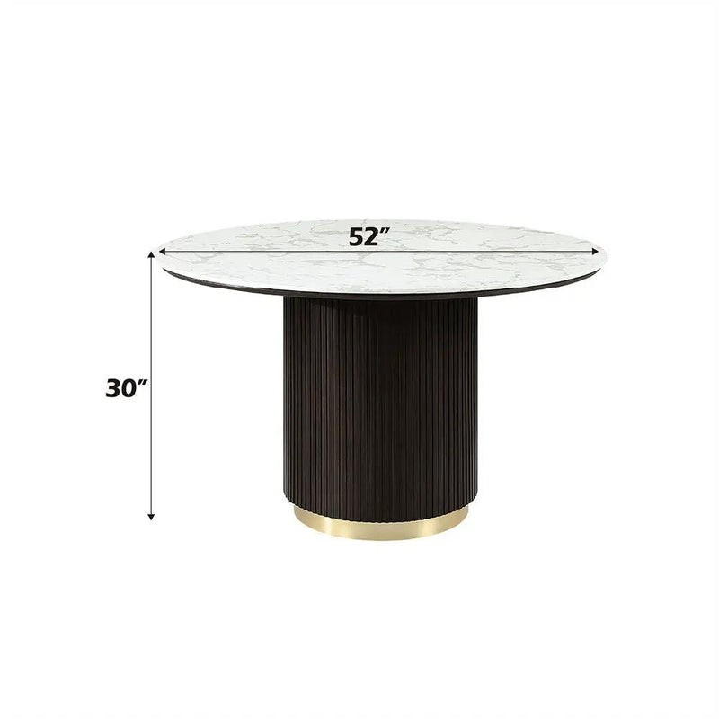 Clayten - Round Dining Table With Marble - White Natural Marble Top & Espresso by Unique Piece Furniture