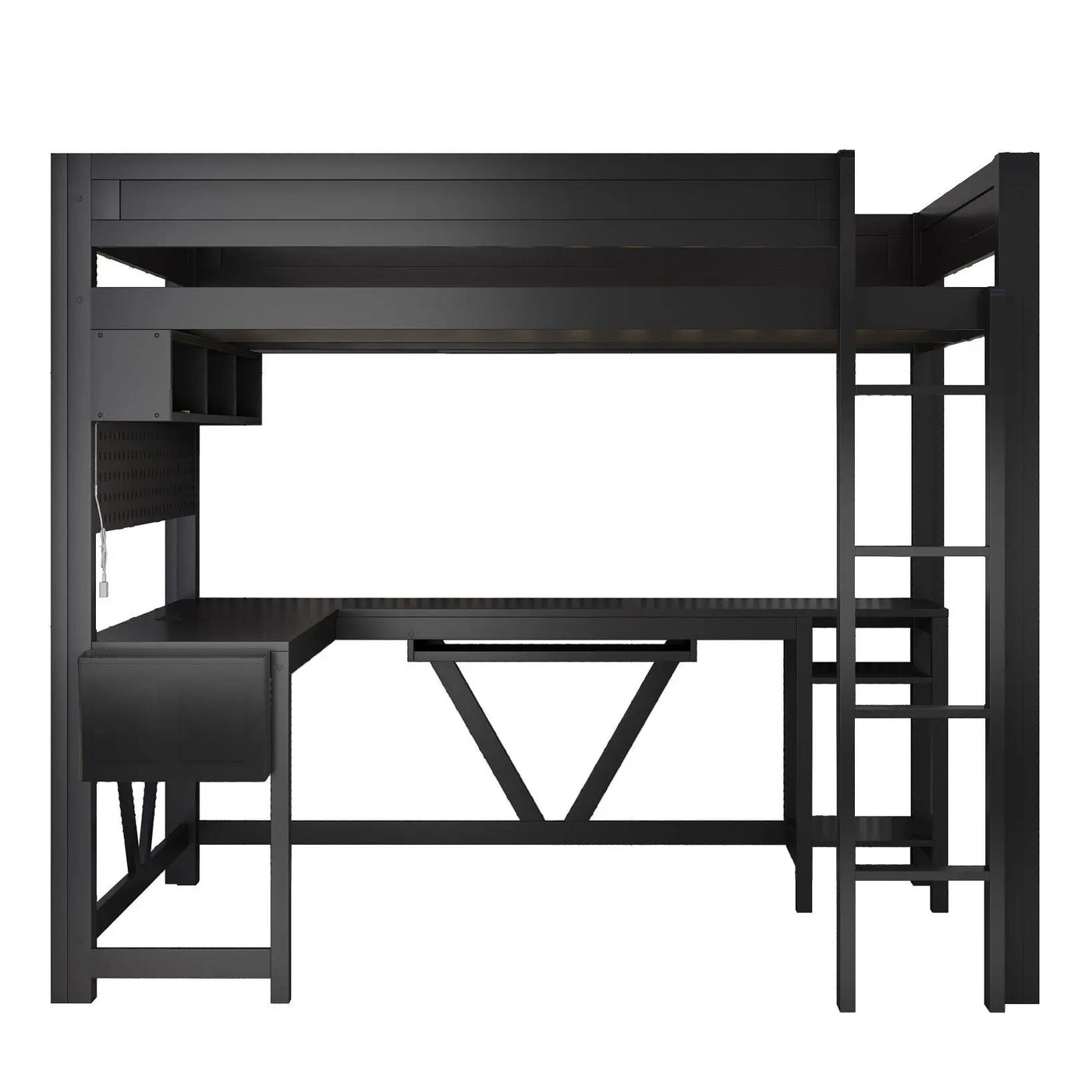 Gaming Loft Bed With Desk, Storage Shelves, LED And Charging Station by Unique Piece Furniture