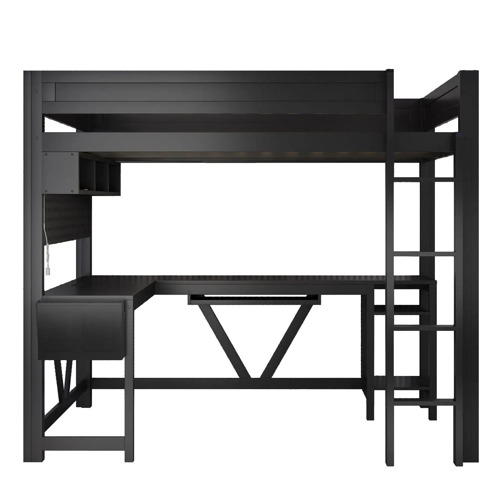 Gaming Loft Bed With Desk, Storage Shelves, LED And Charging Station by Unique Piece Furniture