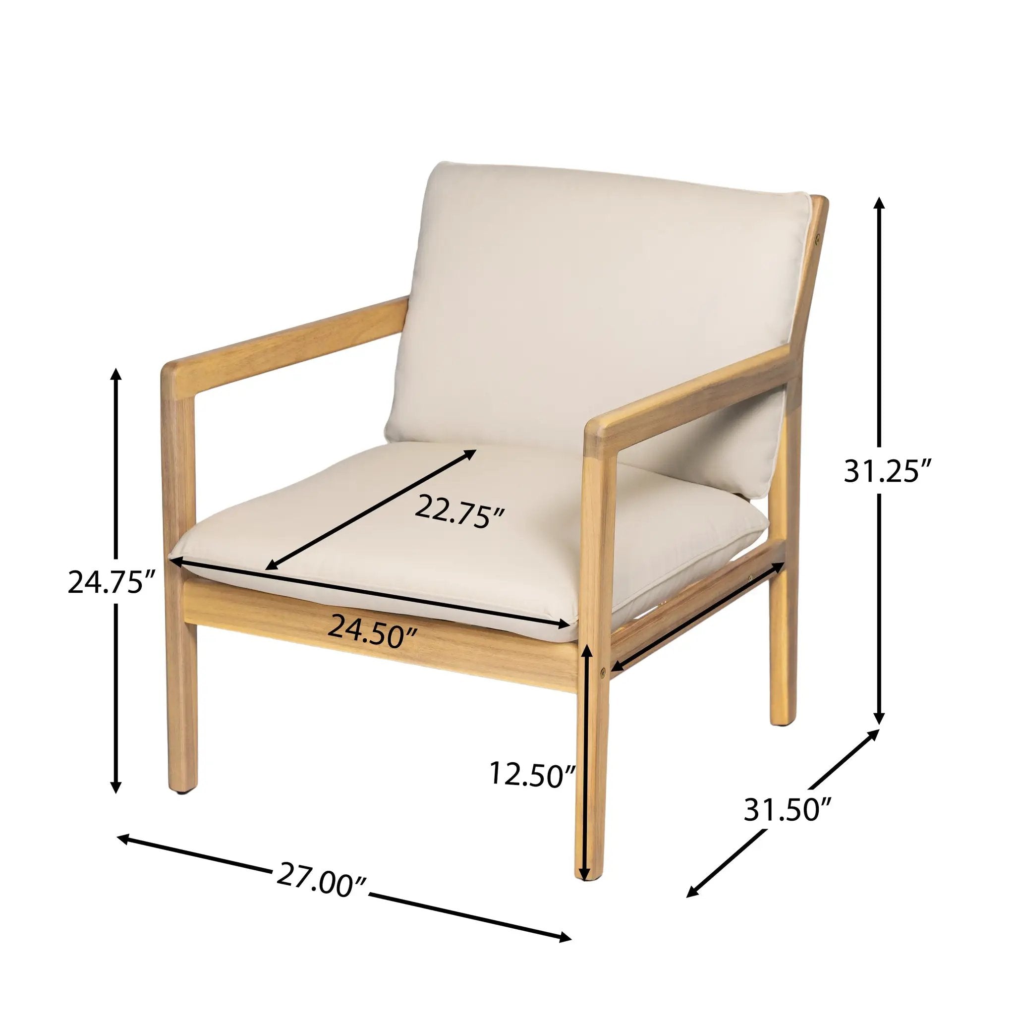 Outdoor Acacia Wood Armchair, Set of 2, Patio Club Chair with Cushions, Light Teak by HouseOfZazla
