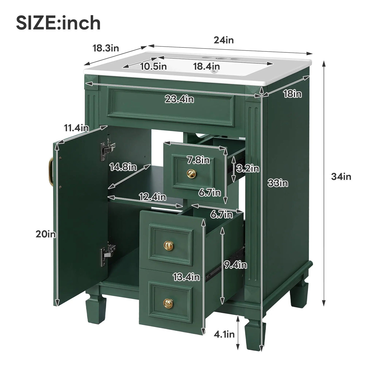 Bathroom Vanity With Sink, Compact Cabinet & 2 Drawers by HouseOfZazla