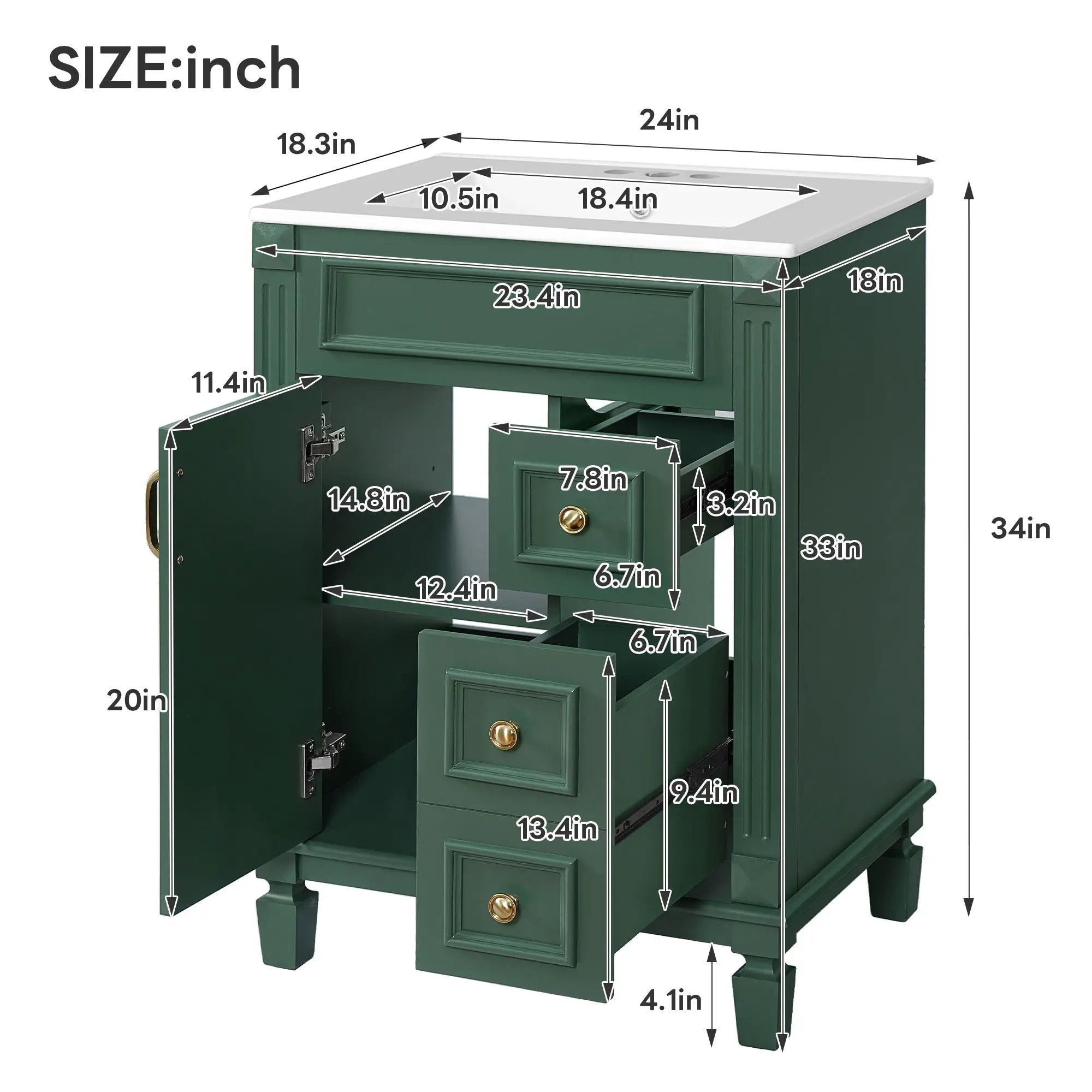 Bathroom Vanity With Sink, Compact Cabinet & 2 Drawers And Adjustable Shelf by Unique Piece Furniture