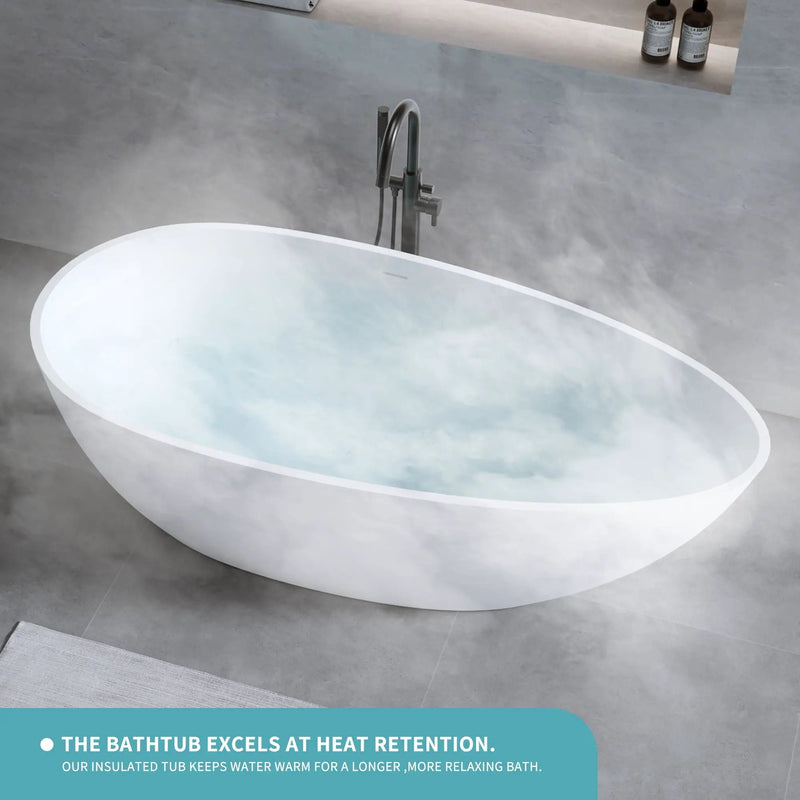 Solid Surface Matte Tub, Freestanding Solid Surface Resin Stone Bathtub, Solid Surface Matte White Soaking Tub, Free Standing Tub With Overflow And Pop-Up Drain - Matte White by HouseOfZazla