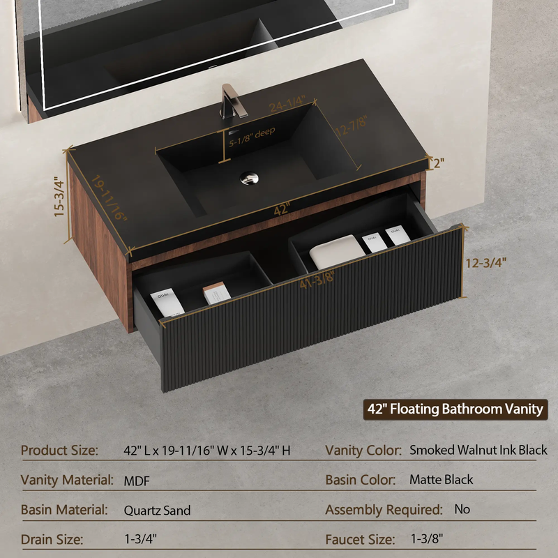42" Floating Bathroom Vanity with Sink and Striped Storage Cabinet by HouseOfZazla