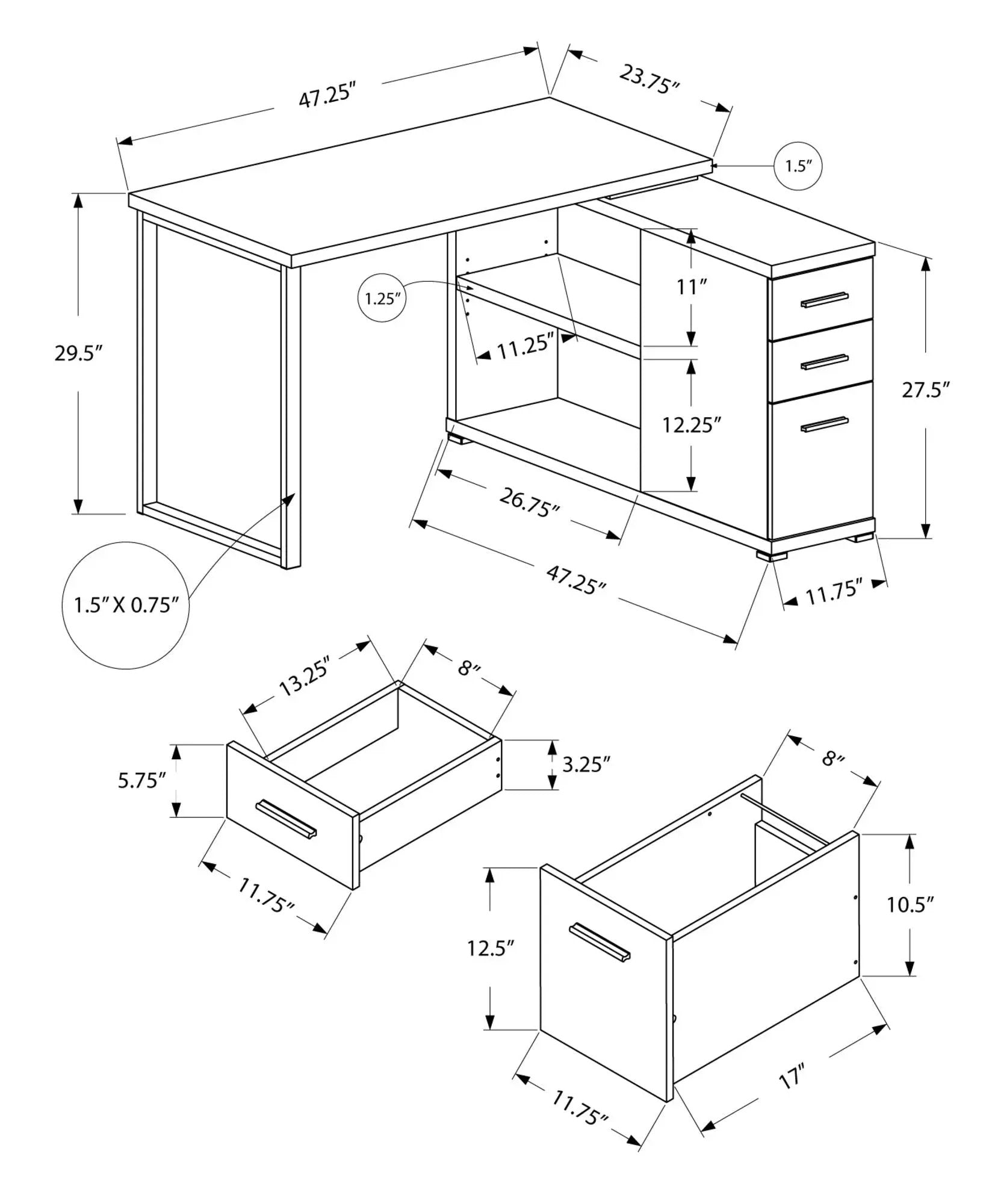 Computer Desk, Home Office, Corner, Left, Right Set - Up, Storage Drawers, L Shape, Laptop, And Contemporary & Modern by Unique Piece Furniture