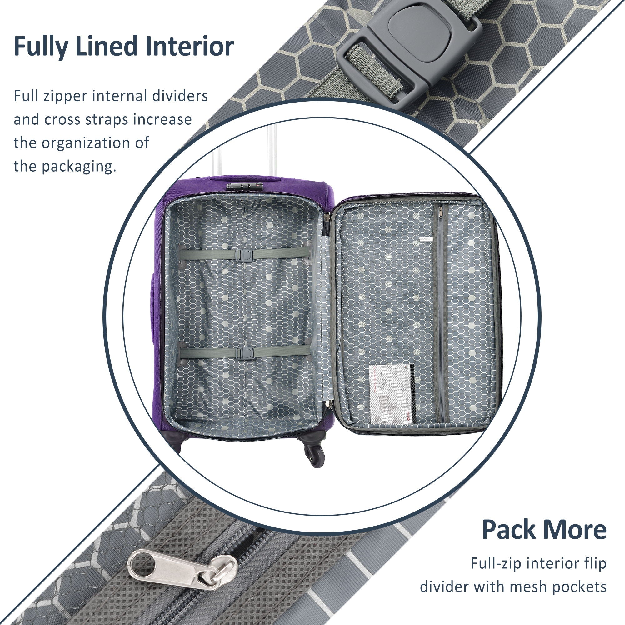 Softside Luggage Expandable 3 Piece Set Suitcase Upright Spinner Softshell Lightweight Luggage Travel Set by HouseOfZazla