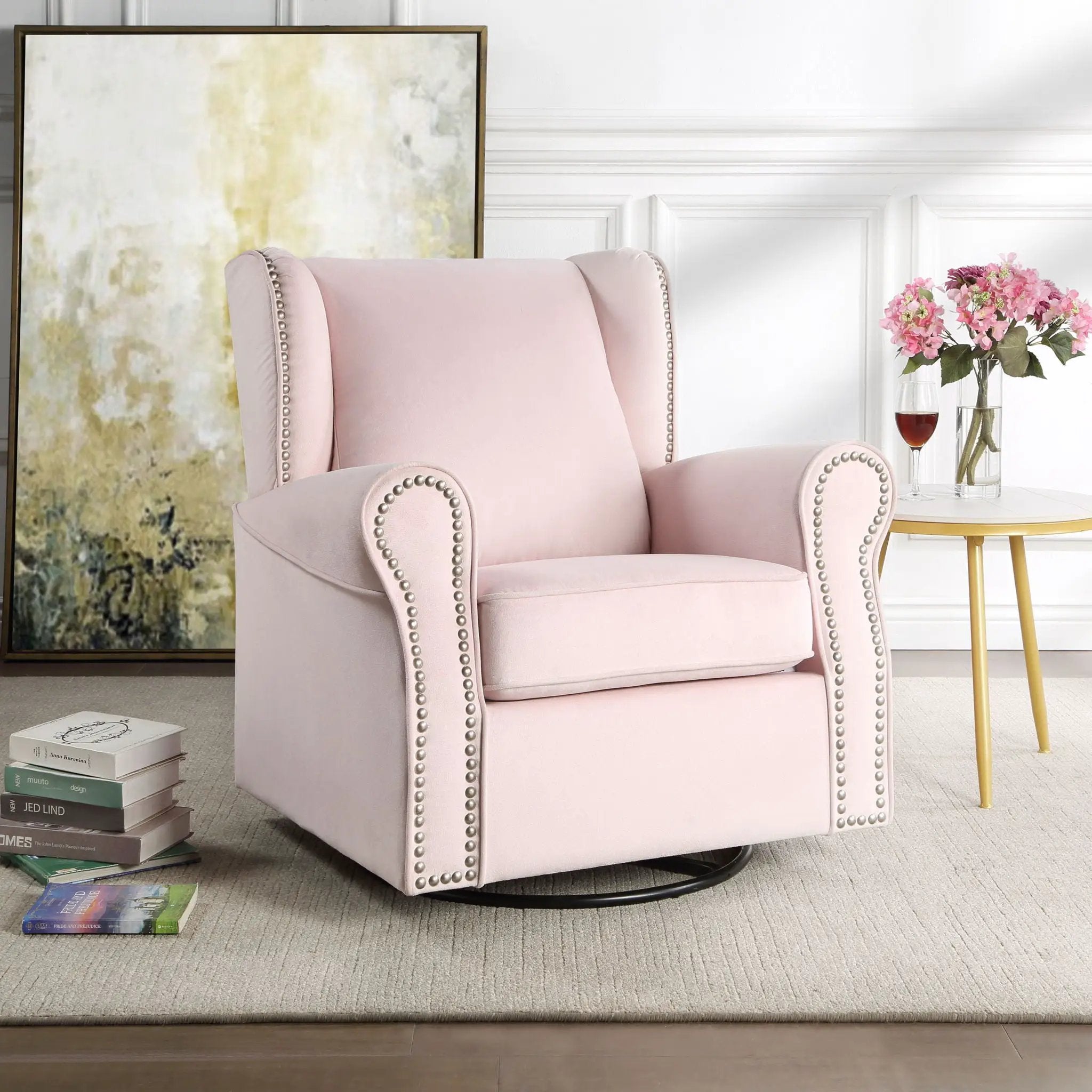 Tamaki - Glider Chair With Swivel - Pink by HouseOfZazla