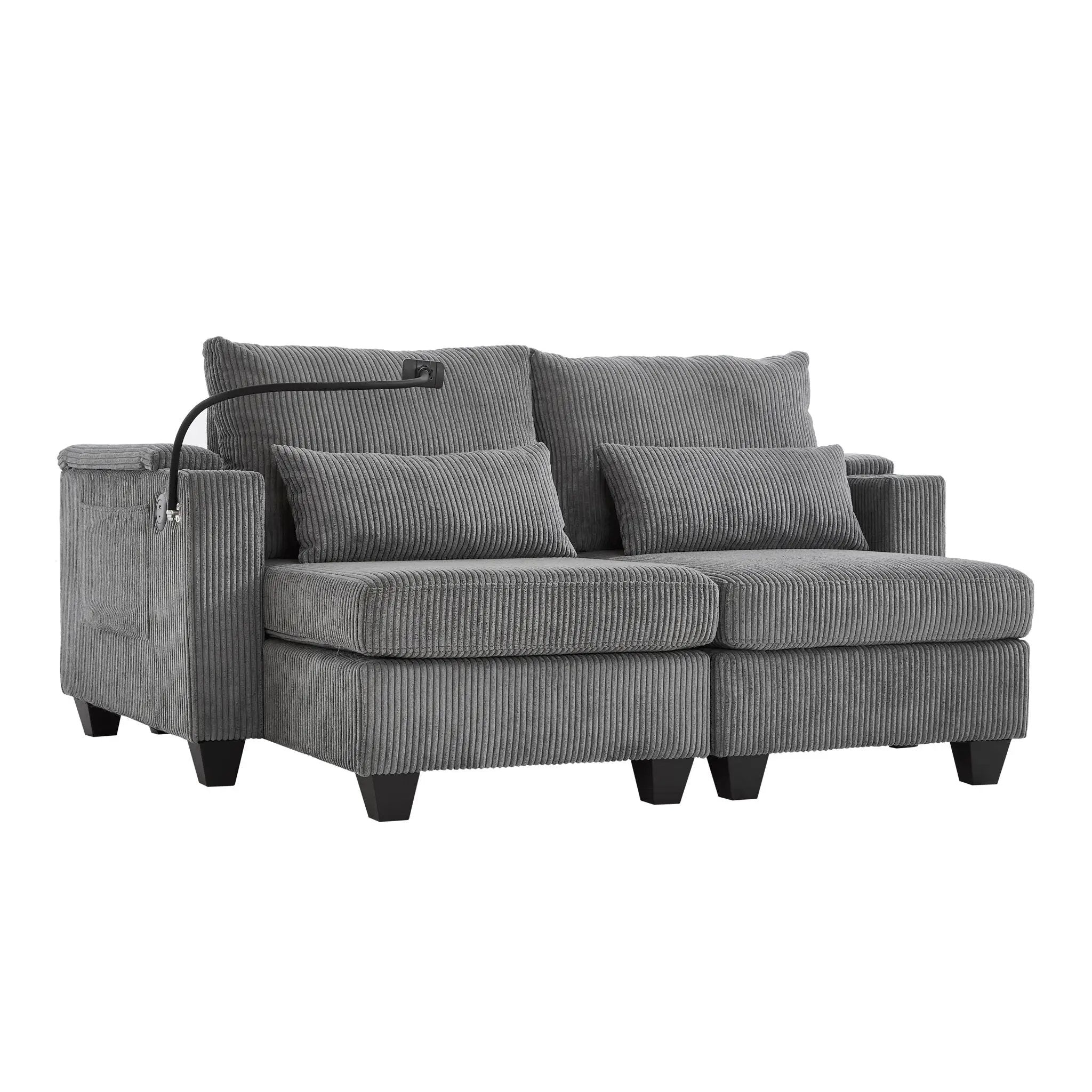 Convertible Chaise Lounge Sofa Chair With USB Ports, Cup Holders, Phone Holder And Storage by HouseOfZazla